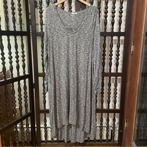 GAP Gray Heathered Ruched Long Sleeve Plunge Neck Hi-Low Swing Dress XL